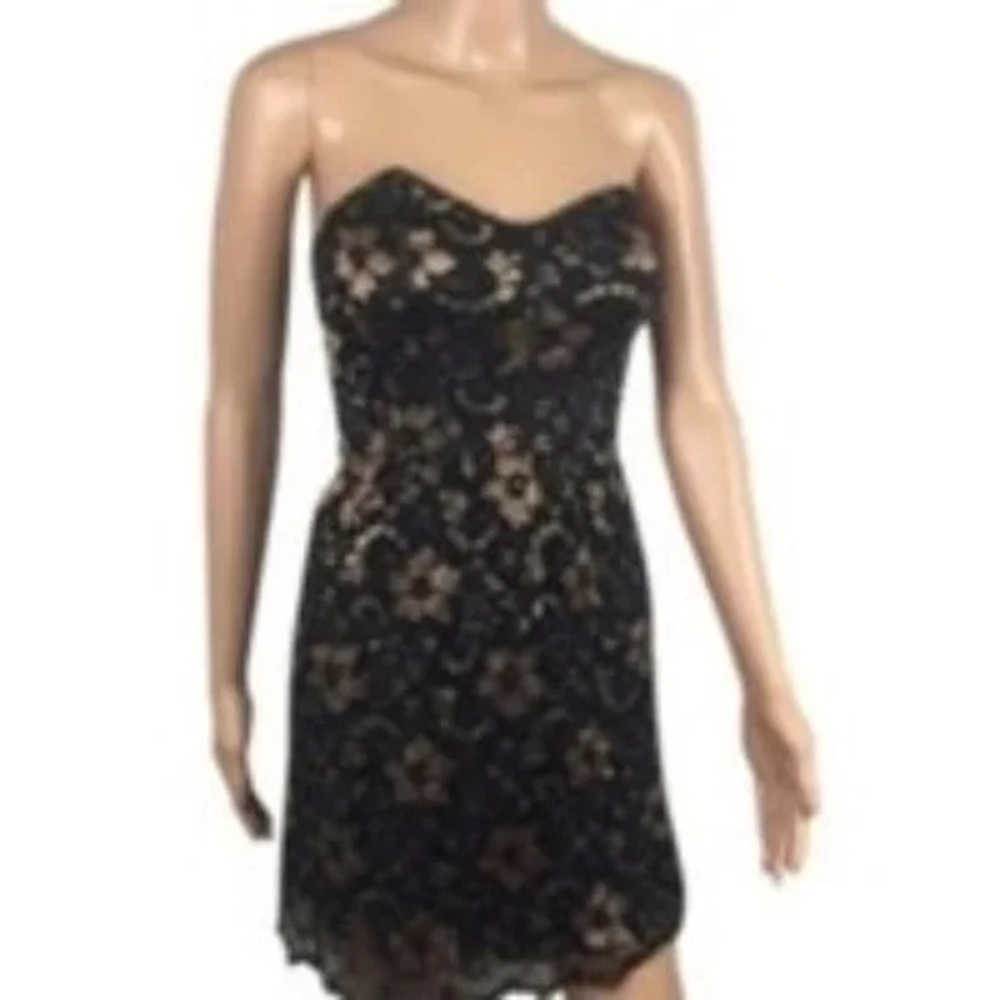Asos Black Metallic Floral Strapless Mini Dress